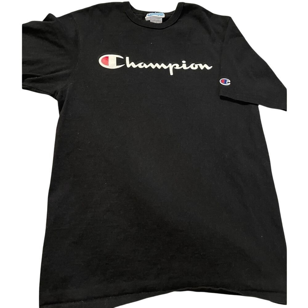 Vintage Champion Short-sleeved Black Shirt 100% Cotton Size Medium